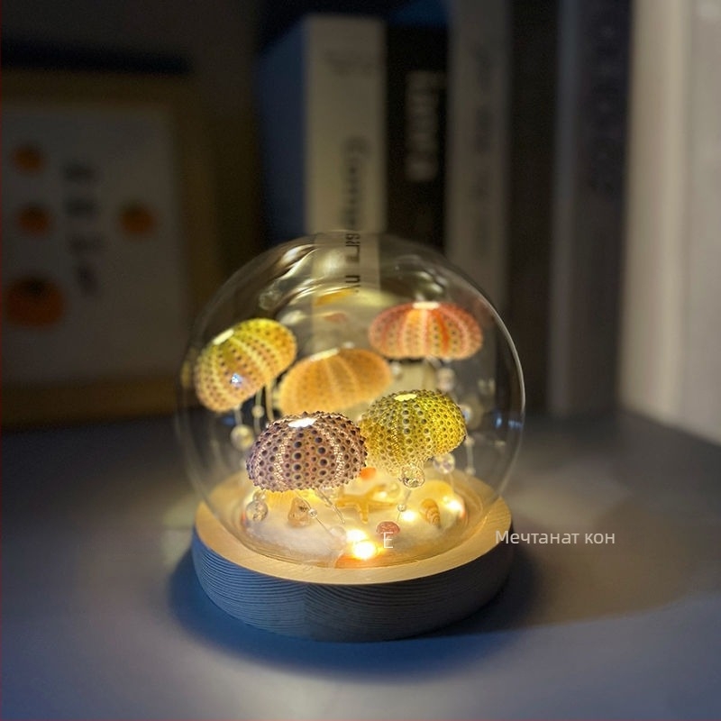 Лампа с морски таралеж и медуза – DIY комплект за материали, LED нощна светлина за настолен декор