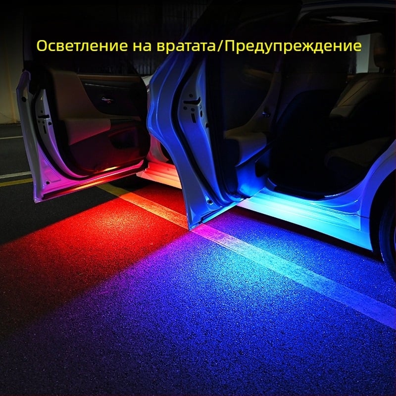 Автомобилна предупредителна светлина с безпроводна инсталация, амбиентно и светлина за посрещане, сензорна светлина, защита срещу удар и задно сблъсване
