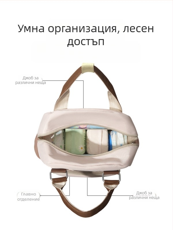 Раница за майчинство и бебе, голям капацитет, водоустойчива Oxford материя, урбанистичен минималистичен стил, презрамки с въздушни подплънки