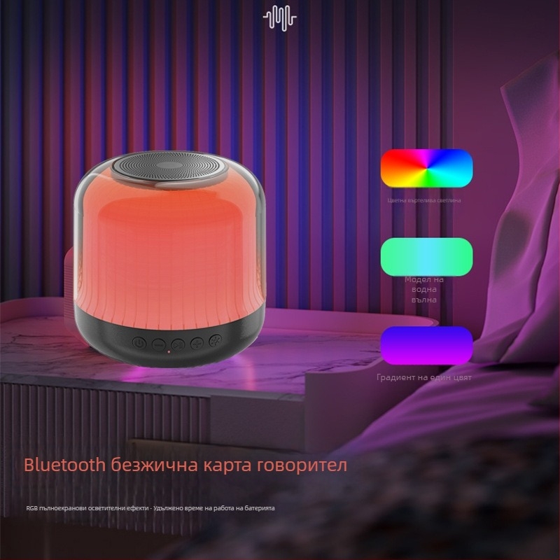 Преносим Bluetooth говорител с текстилна дръжка — за открито и настолен режим, безжичен говорител с вграден субуфер, 5W, Bluetooth 5.0, батерия 1000–1200mAh, IPX2, обхват до 10 м