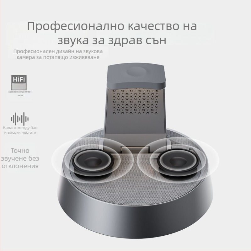 Bluetooth високоговорител със 6‑в‑1 станция за безжично зареждане, будилник, преносим настолен субуфер, IPX6, двойни 15W HiFi говорители, вградена батерия 2000–4000mAh