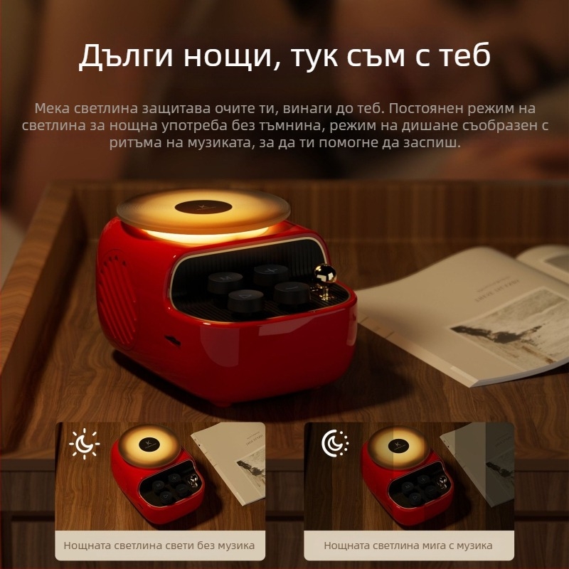 Bluetooth говорител с два говорителя, BT 5.3, честотен обхват 100 Hz–20 kHz, SNR ≥70 dB, вградена батерия 1000–1200 mAh