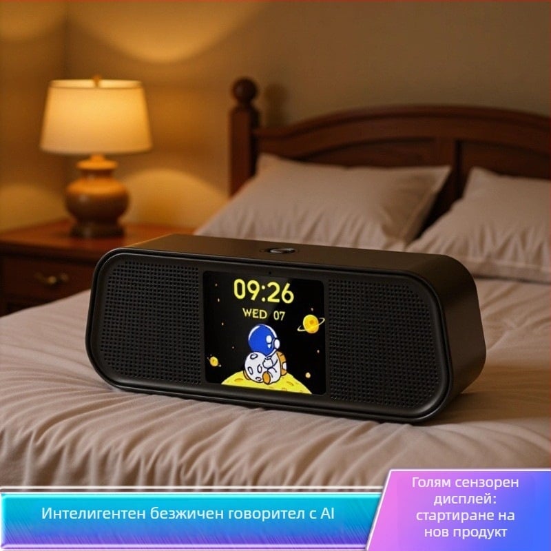 DE413Pro Bluetooth говорител с цветен екран, сензорно управление и AI превод, преносим безжичен настолен субуфер — Bluetooth 5.3, 2x15W, 100 Hz–20 kHz, SNR ≥75 dB, вградена батерия 1000–1200 mAh