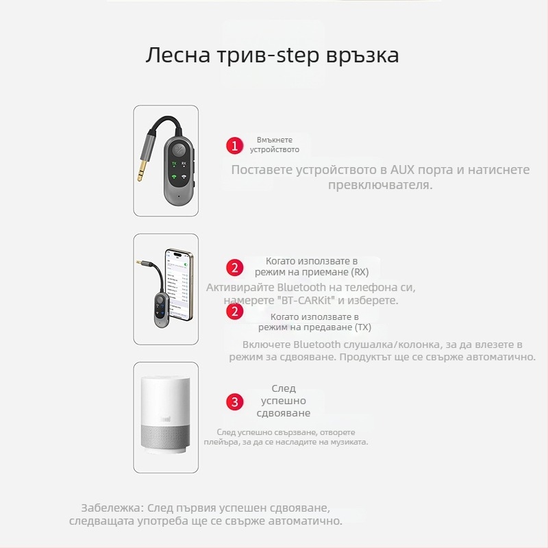 Автомобилен FM Bluetooth 5.3 трансмитер/приемник 2-в-1, модел W10, 5V, обхват до 10 м, ABS, тегло 18 г