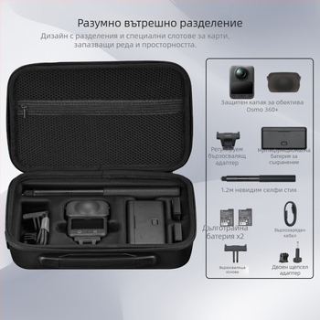 Чанта за съхранение за DJI Osmo 360 камера, PC+Lycra, 501.9 g, включва презрамка за кръстосано носене