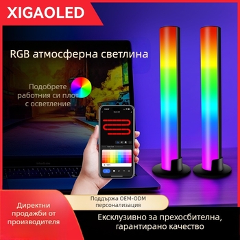Настолен RGB атмосферен светлинник, захранван от контакт, със звукоприемник, гласово управление и музикален ритъм на светлината