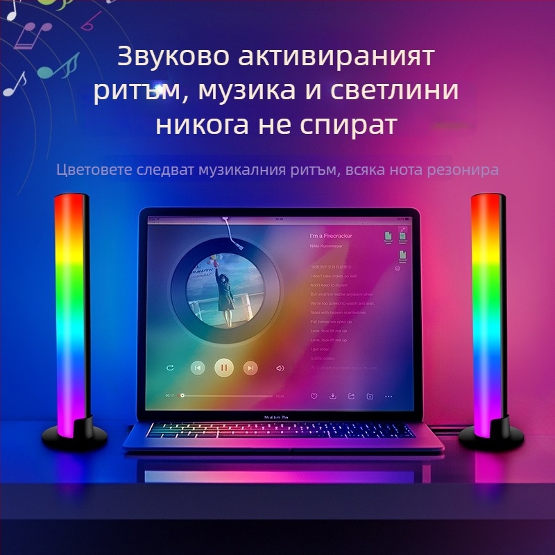 Настолен RGB атмосферен светлинник, захранван от контакт, със звукоприемник, гласово управление и музикален ритъм на светлината
