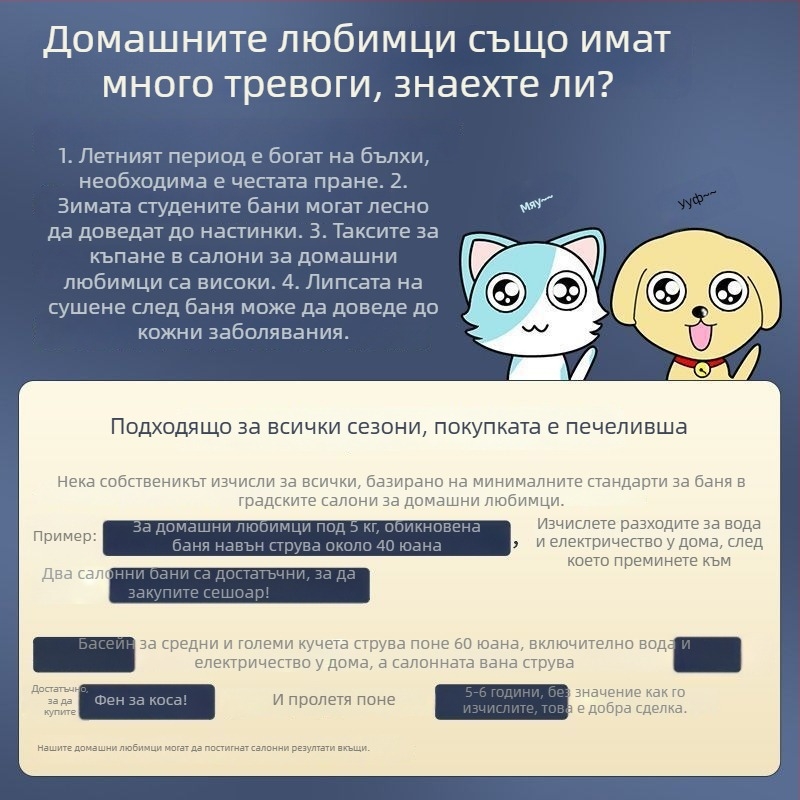 Сешоар за домашни любимци с висока мощност на въздушния поток за кучета и котки (Модел 1, 2000W+, ≤36V, Универсален)