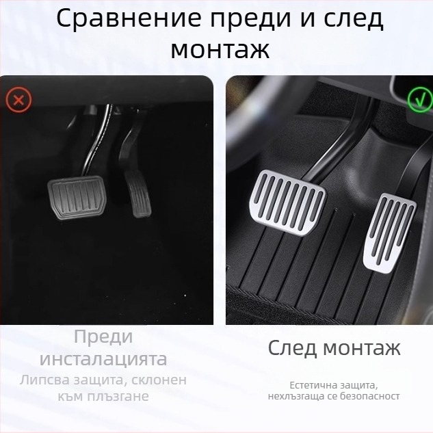 Алуминиев комплект педални капаци за Tesla Model 3/Y – ускорител, спирачка и подложка за крак, автоматична трансмисия, 2025 модел