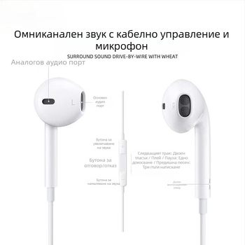 In-ear жични слушалки, 1,2 м кабел, съвместими с iOS, plug-and-play