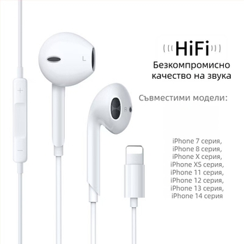 In-ear жични слушалки, 1,2 м кабел, съвместими с iOS, plug-and-play