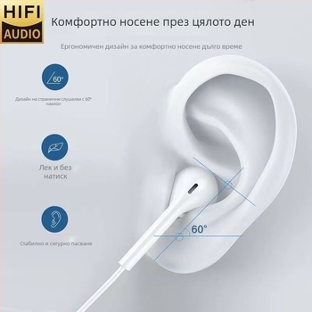 In-ear проводни Type-C слушалки с микрофон, 1,2 м кабел