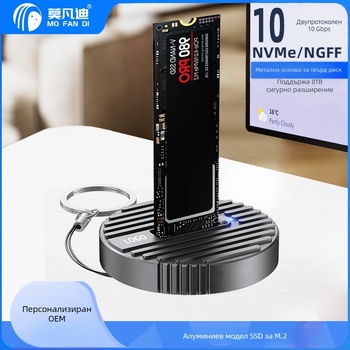 Външна кутия за M.2 SSD – двойен NVMe/SATA протокол, USB-C 3.1 Gen 2, алуминиева сплав, поддържа до 8TB, 10 Gbps