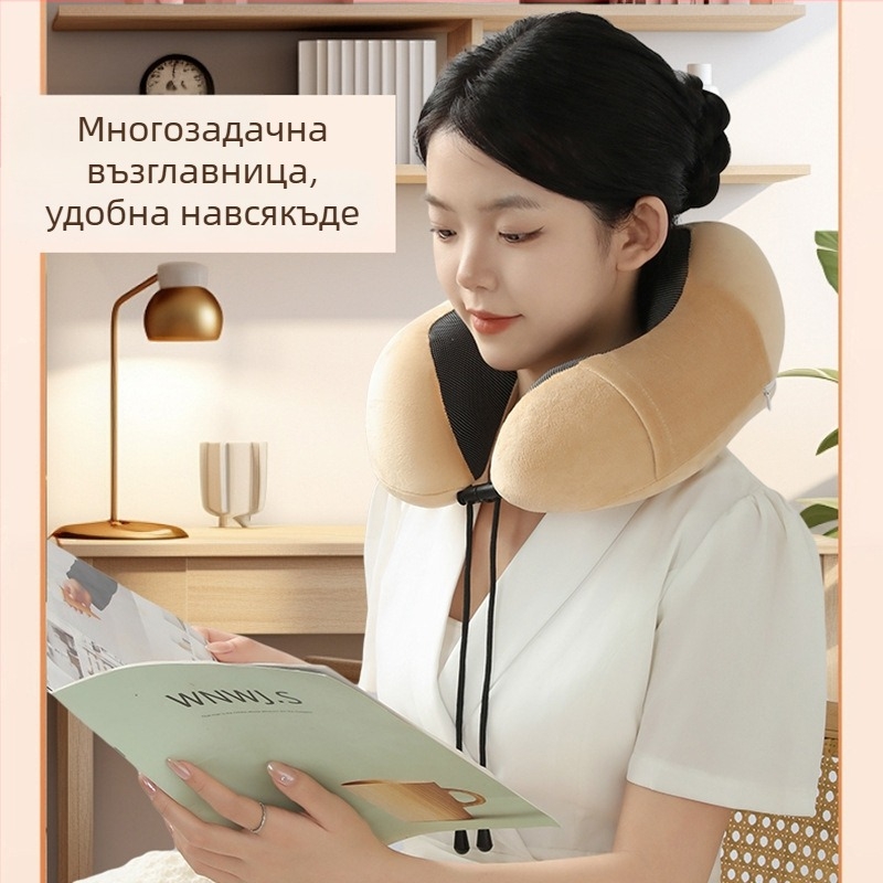 Memory foam U-образна пътуваща възглавница за врата, с ултра мека спандексова материя, за възрастни