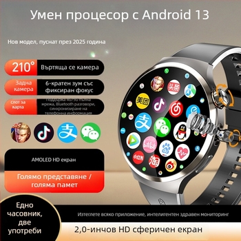 Смарт часовник с две камери, AMOLED дисплей, Android 13, 5G клетъчен режим, SIM слот, кръгъл циферблат 44 мм