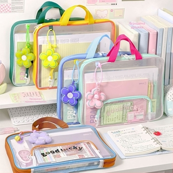 Учебна чанта за документи с цип, найлонова мрежа, мултислойна чанта за тестови листи – New year
