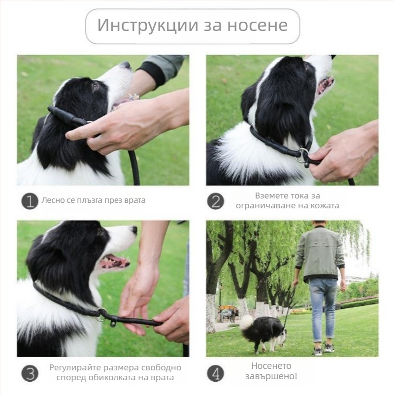 Найлонов повод за кучета с P-верига, рефлекторни нощни разходки, за малки и средни кучета, тренировъчно въже