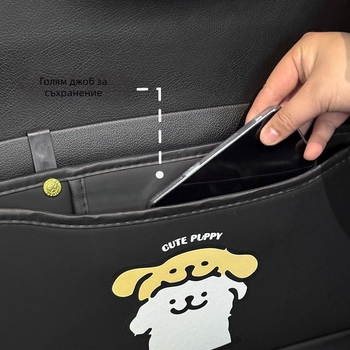 Защита за облегалката на автомобил – PU кожа, дълъг стил, карикатура на куче, универсален за всички сезони