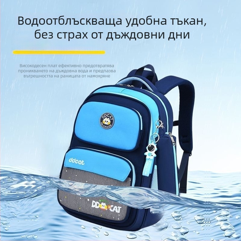Детска ученическа раница за деца със спиноподпора и намаляване на натоварването, дишащ полиестер, извити презрамки, дизайн с котешки мотив
