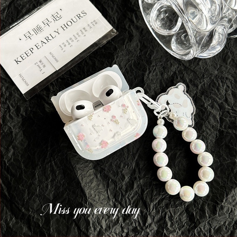 Защитен калъф за AirPods Pro 2 с флорален дизайн на котка — TPU материал, преносим, всичко-в-едно, карикатурен стил, печат, съвместим с AirPods Pro 2