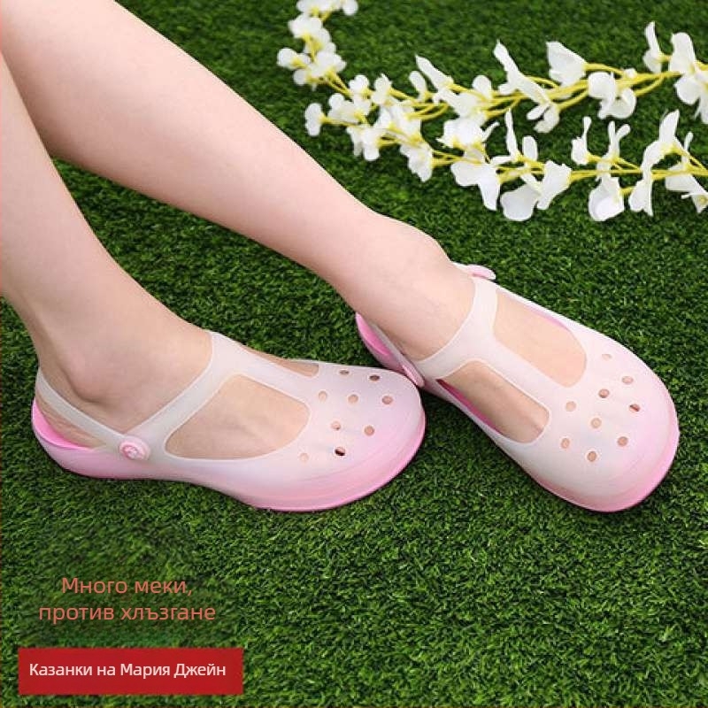 Дамски Мери Джейн джели сандали с дебела EVA подметка, антиплъзване, средно високо горно, кръгъл нос