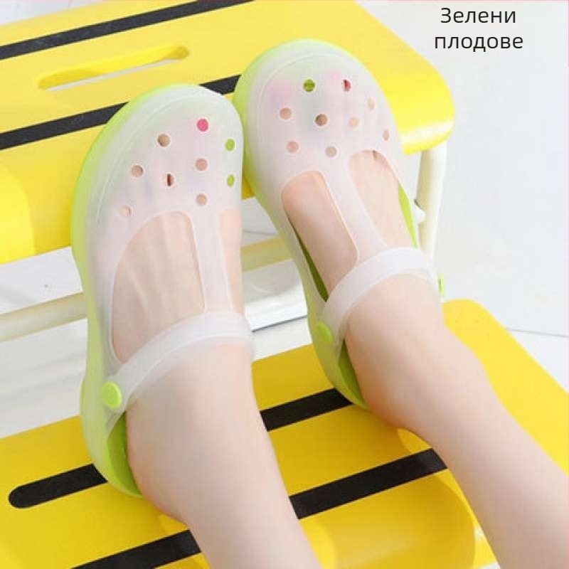 Дамски Мери Джейн джели сандали с дебела EVA подметка, антиплъзване, средно високо горно, кръгъл нос