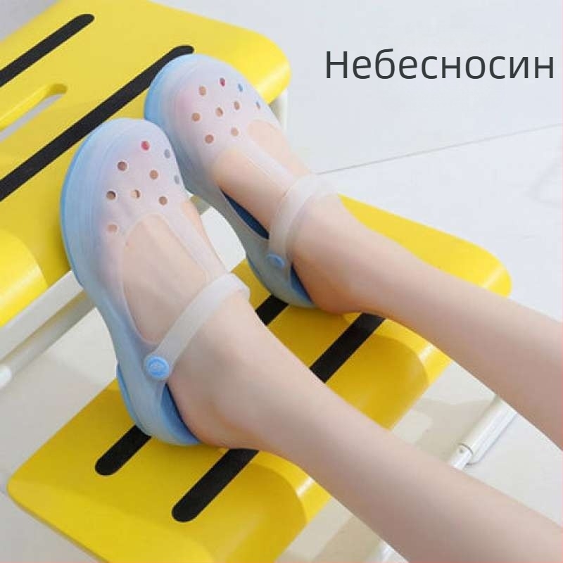 Дамски Мери Джейн джели сандали с дебела EVA подметка, антиплъзване, средно високо горно, кръгъл нос