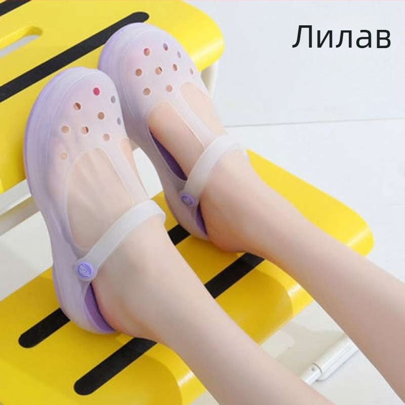 Дамски Мери Джейн джели сандали с дебела EVA подметка, антиплъзване, средно високо горно, кръгъл нос