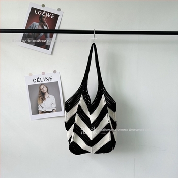 Полиестерова Tote чанта с плетен модел и прорези, овална форма, открит горен ръб, джоб за мобилен телефон