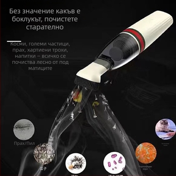 Преносим ръчен вакуум за автомобил - 3.7V, 45W, 4500 Pa, безжичен, 120 минути работа