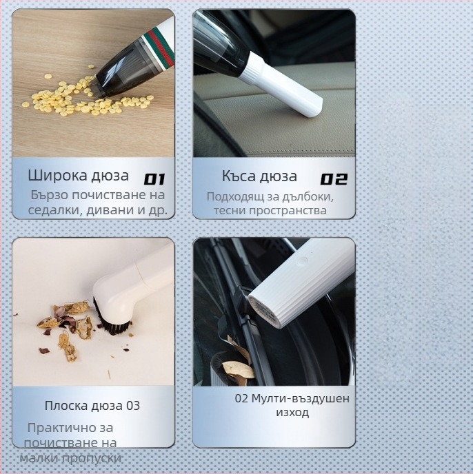 Преносим ръчен вакуум за автомобил - 3.7V, 45W, 4500 Pa, безжичен, 120 минути работа