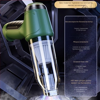 Ръчен безжичен автомобилен вакуум за почистване — (11000 Па всмукване, 120 W, 7.4 V)