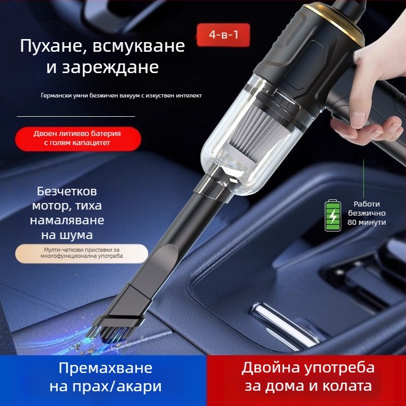 Ръчен вакуум за автомобил и дом – 300 W, всмукване 20000 Pa, презареждаем, 300 cm кабел, измерване на налягането в гумите