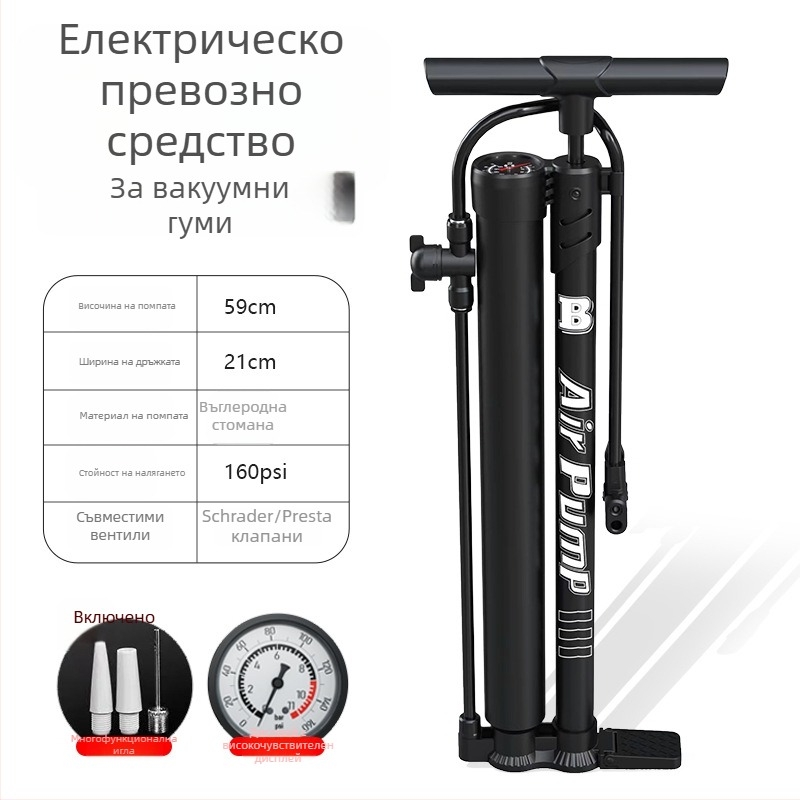 Двуцилиндрова помпа за гуми с манометър — въглеродна стомана, <80W, 30 л/мин, 1–5 мин работа