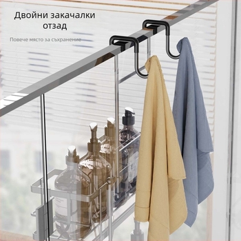 3-етажен рафт за баня от неръждаема стомана, монтаж с куки, премахваем, без пробиване, за мокра и суха употреба