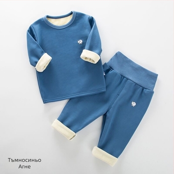 Детски термо комплект за зима с подплатен флис и дебел Milk Silk плат, висока талия за защита на корема, кръгла яка