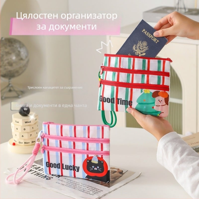 Калъф за паспорт и документи, полиестер, унисекс, детски карикатурен принт, домашно съхранение, пролет 2025