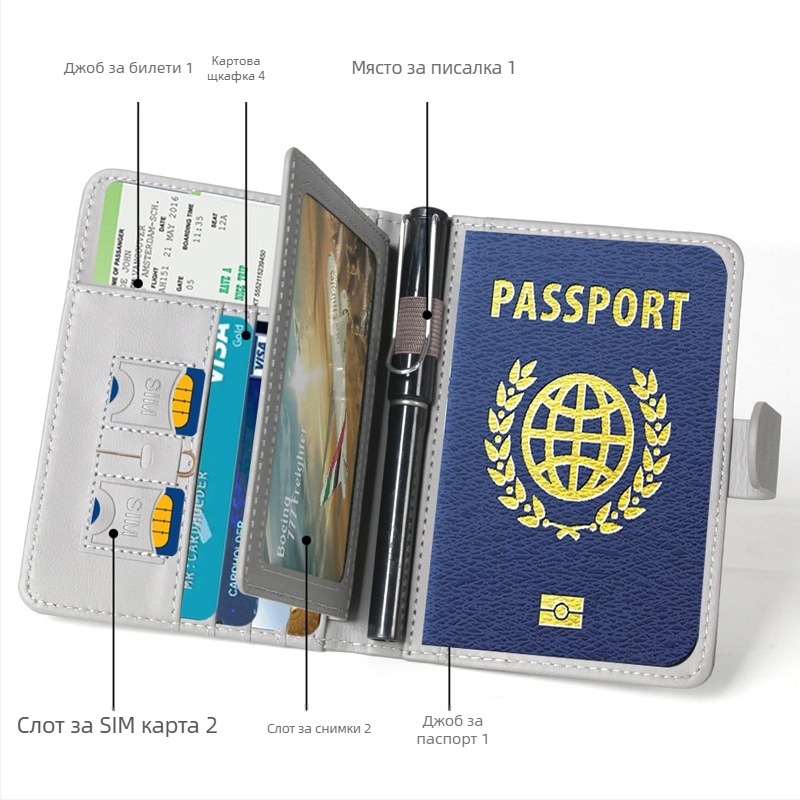 RFID паспортен калъф PU кожа – Parker, бизнес стил, дишащ, водоустойчив, изключително лек, мултикарта джоб