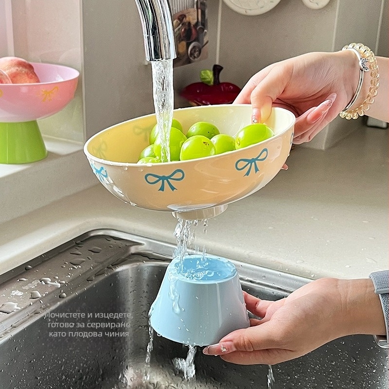 Пластмасова плодова чиния, висока конструкция с дизайн на панделка, функция за отцеждане, лансиране през есента на 2025 г.