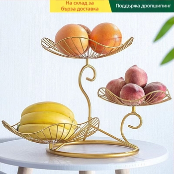 Триетажна железна кошница за плодове, премиум качество, ретро стил лукс, пускана през 2025 г.