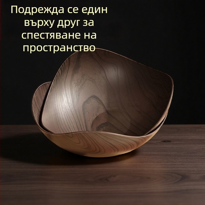 Fengzhi Триъгълна чиния за плодове – PP материал, имитация на дървесен модел, винтидж стил лукс ретро
