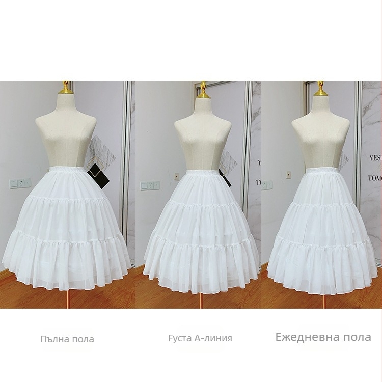 Lolita петикула с опора от рибена кост, 3 пръстена, регулируема пухкавост, Piron стил: единичен стоманен пръстен, еднослойна прежда