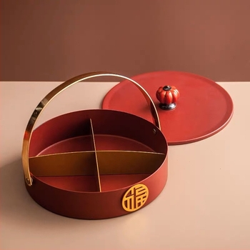 Фруктова чиния с капак, ретро китайски стил, луксозен дизайн, разделени отделения, подходяща за дневна за закуски, сушени плодове и ядки