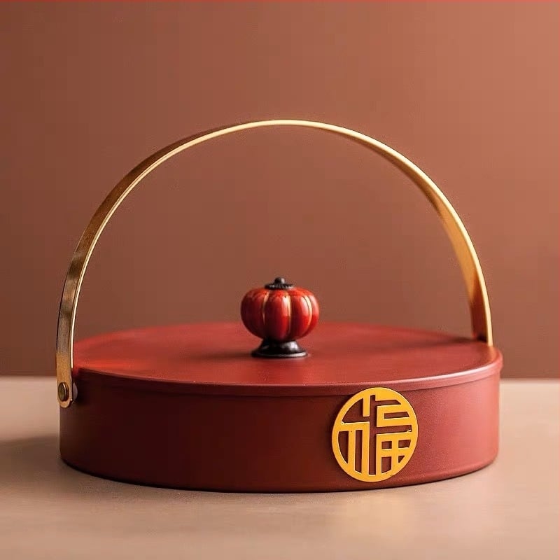 Фруктова чиния с капак, ретро китайски стил, луксозен дизайн, разделени отделения, подходяща за дневна за закуски, сушени плодове и ядки