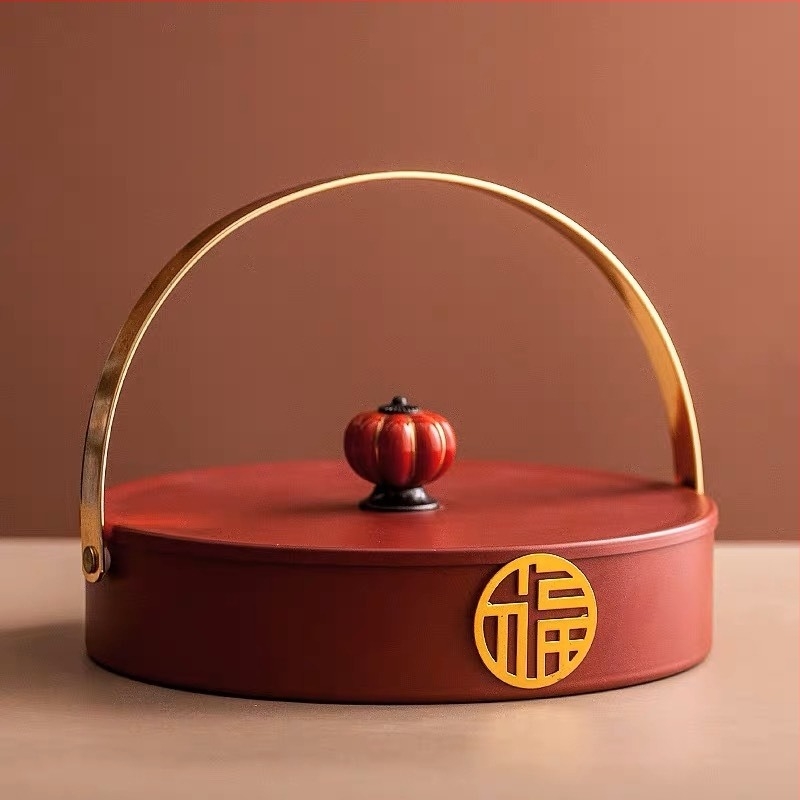 Фруктова чиния с капак, ретро китайски стил, луксозен дизайн, разделени отделения, подходяща за дневна за закуски, сушени плодове и ядки