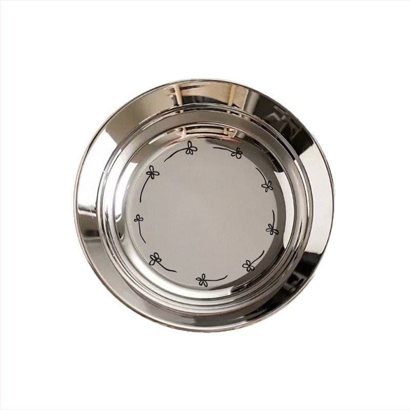 Удебелена чиния от 304 неръждаема стомана, дълбока против разливи, кръгла чиния с флорална шарка, модерен минималистичен стил