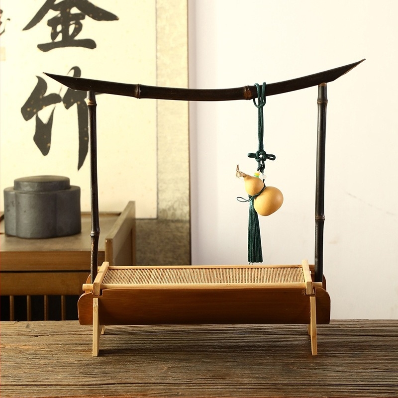 Стойка за чайно изкуство за съхранение — Нов китайски стил, подвижна, бамбукова кутия за съхранение, настолен дисплей на чайния комплект