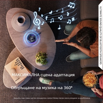Мини Bluetooth говорител с LED осветление, 5W, Bluetooth 5.3, честотен диапазон 100 Hz–20 kHz, обхват 15 m