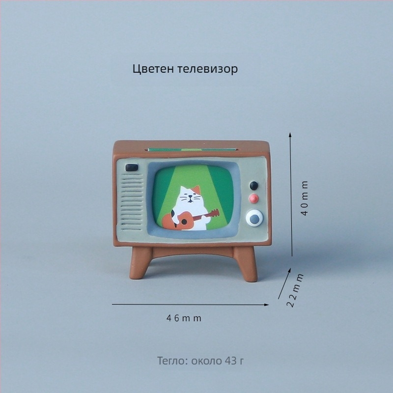 Японски стил zakka - котешки телевизор, миниатюрен сценичен реквизит, изработен от смола
