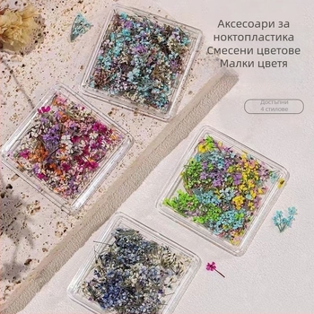 Изсушени цветя за маникюр – боядисани цветя с жилки, смесени материали, японски стил